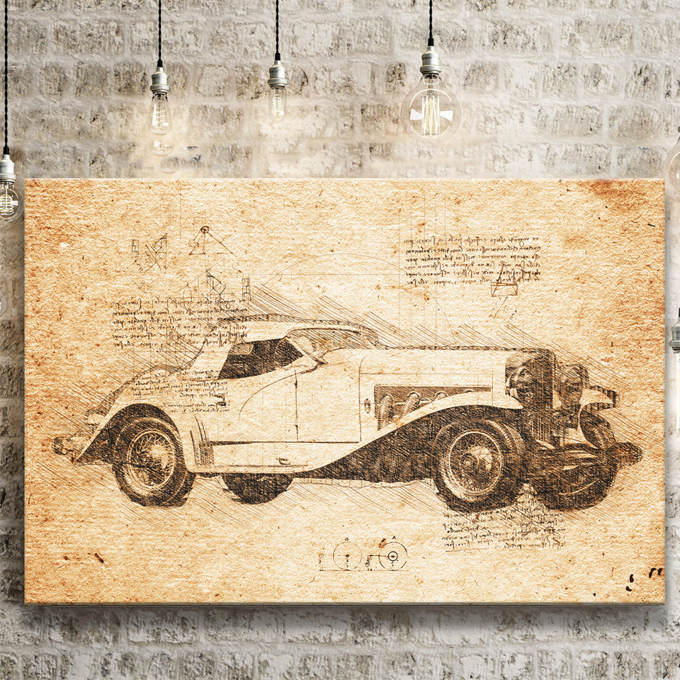 Dusesenberg SSJ 1935 Da Vinci Style Canvas Prints - Painting Canvas, Wall Art,Old Car, Prints for Sale,Wal Decor, Home Decor