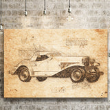 Dusesenberg SSJ 1935 Da Vinci Style Canvas Prints - Painting Canvas, Wall Art,Old Car, Prints for Sale,Wal Decor, Home Decor