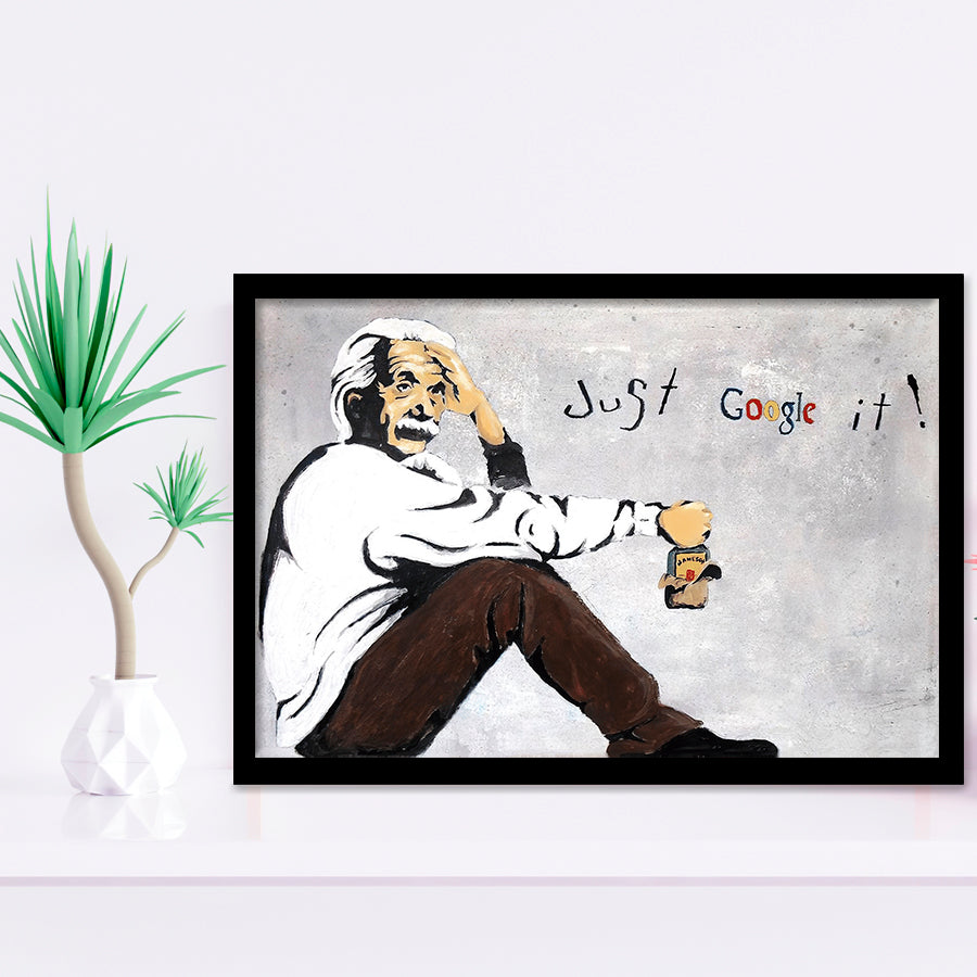 Einstein Just Google It Funny Art Framed Art Print Wall Decor - Painting Art, Wall Art Decor, Framed Picture, Black Frame