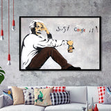 Einstein Just Google It Funny Art Framed Art Print Wall Decor - Painting Art, Wall Art Decor, Framed Picture, Black Frame