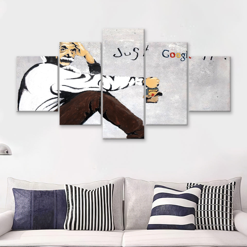 Einstein Just Google It Funny Art Canvas 5 Pieces Prints Wall Art Decor - Painting Canvas, Multi Panels, Canvas Print