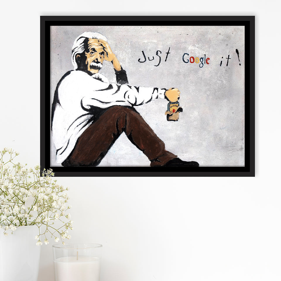 Einstein Just Google It Funny Art Framed Canvas Prints Wall Art Decor - Painting Canvas, Floating Frame, Framed Picture