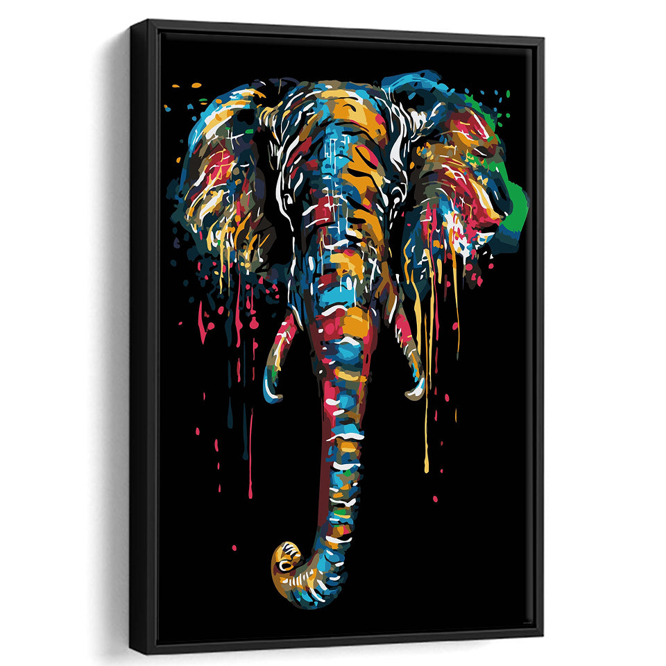 Elephant Kunye Framed Canvas Prints Wall Art Home Decor - Painting Canvas,Black Frame, Ready to hang