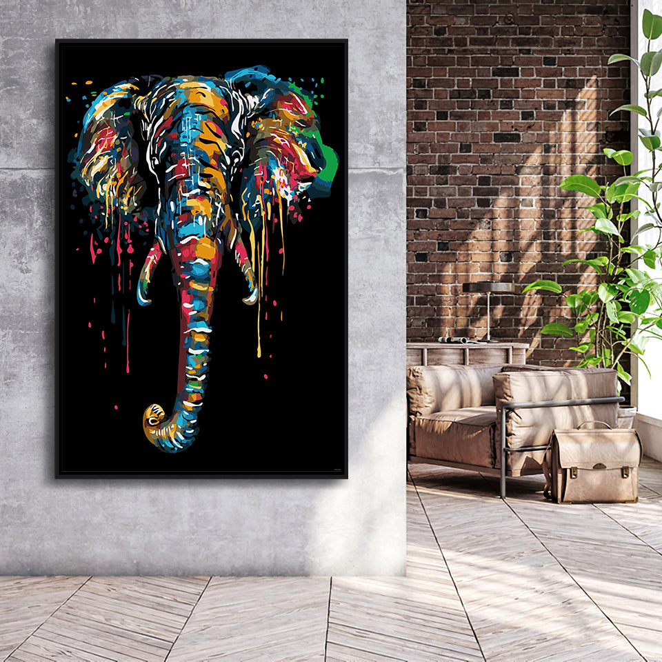 Elephant Kunye Framed Canvas Prints Wall Art Home Decor - Painting Canvas,Black Frame, Ready to hang