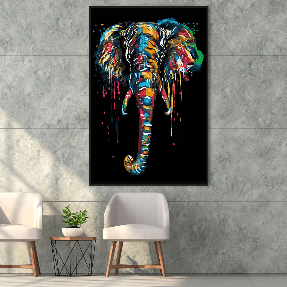 Elephant Kunye Framed Canvas Prints Wall Art Home Decor - Painting Canvas,Black Frame, Ready to hang