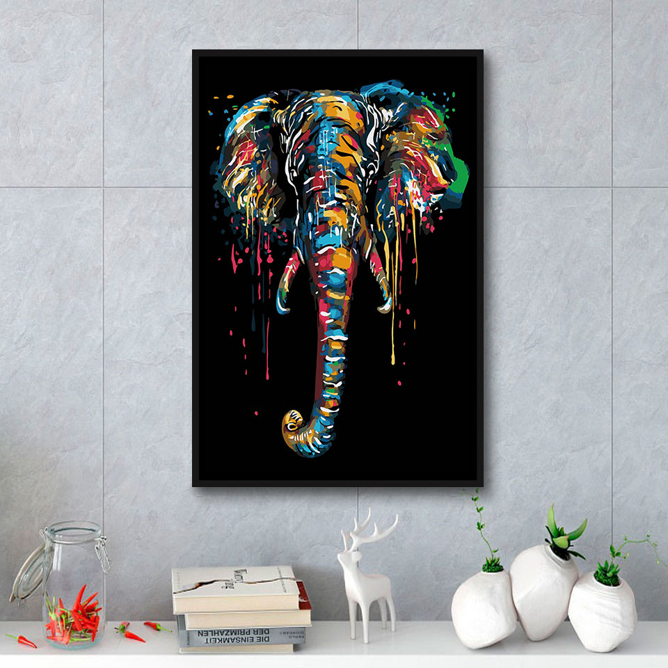 Elephant Kunye Framed Canvas Prints Wall Art Home Decor - Painting Canvas,Black Frame, Ready to hang