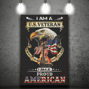 Eagle American Flag Canvas I Am A Us Veteran I Am A Proud American Canvas Prints Wall Art - Painting Canvas, Wall Decor, For Sale