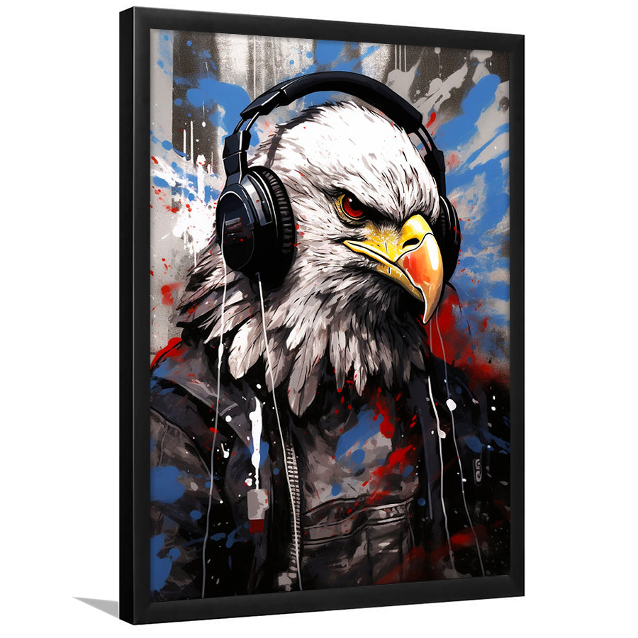 Eagle Wearing Headphone, Gaming Art, Gift For Kids, Painting Art, Framed Art Prints Wall Decor