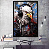 Eagle Wearing Headphone, Gaming Art, Gift For Kids, Painting Art, Framed Art Prints Wall Decor