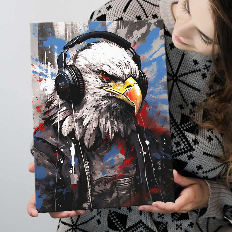 Eagle Wearing Headphone, Gaming Art, Gift For Kids, Painting Art, Canvas Prints Wall Art Home Decor