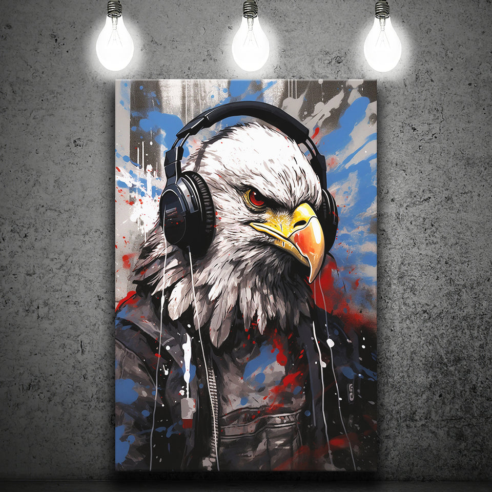 Eagle Wearing Headphone, Gaming Art, Gift For Kids, Painting Art, Canvas Prints Wall Art Home Decor