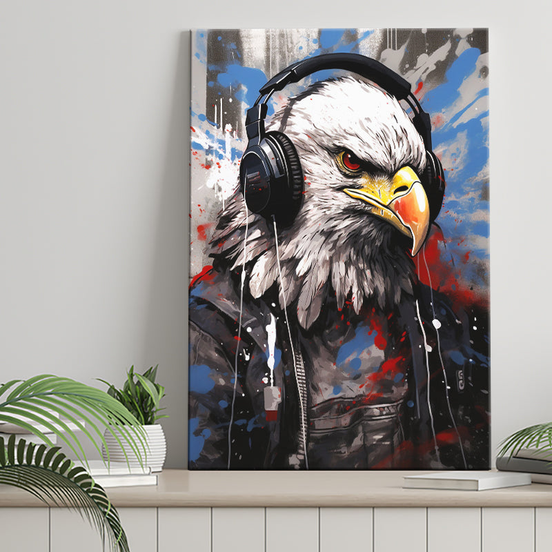 Eagle Wearing Headphone, Gaming Art, Gift For Kids, Painting Art, Canvas Prints Wall Art Home Decor
