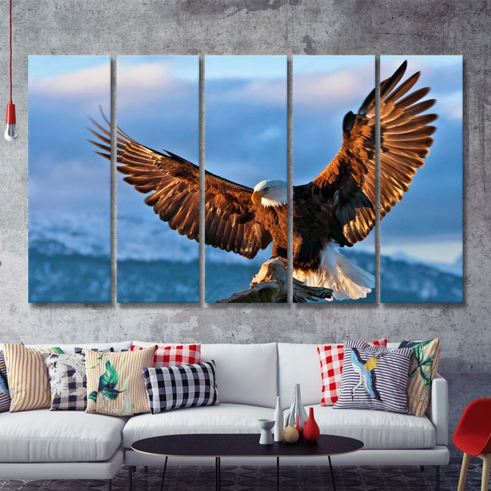 Eagle In A Mountain And Clouds 5 Pieces B Canvas Prints Wall Art - Painting Canvas, Multi Panels,5 Panel, Wall Decor