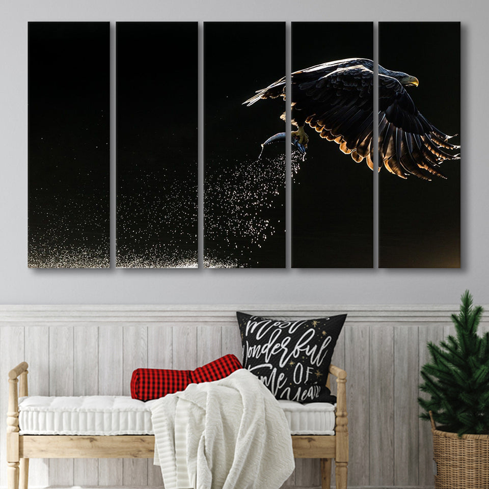 Eagles Hunting Fish, Multi Panels, 5 Pieces B, Canvas Prints Wall Art Home Decor,X Large Canvas