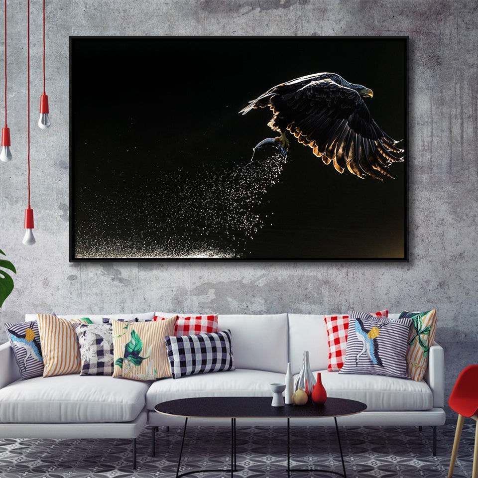 Eagles Hunting Fish, Framed Canvas Prints Wall Art Home Decor,Floating Frame, Ready to Hang