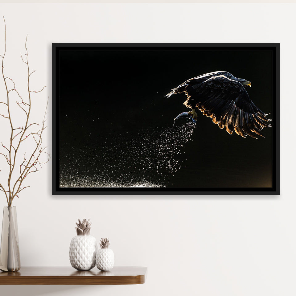 Eagles Hunting Fish, Framed Canvas Prints Wall Art Home Decor,Floating Frame, Ready to Hang