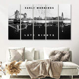 Early Mornings Late Nights London Skyline Inspirational Motivation Art 5 Pieces B Canvas Prints Wall Art - Painting Canvas,Multi Panel