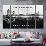 Early Mornings Late Nights London Skyline Inspirational Motivation Art 5 Pieces B Canvas Prints Wall Art - Painting Canvas,Multi Panel