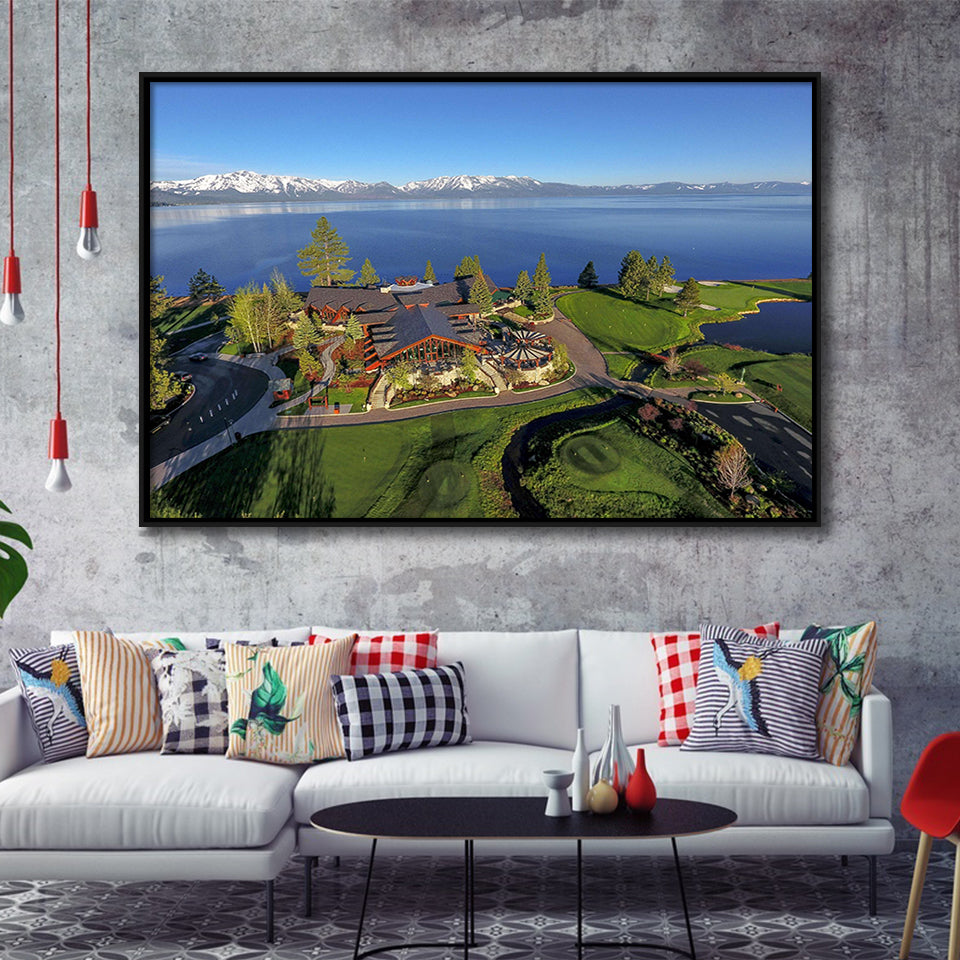 Edgewood Tahoe Golf Course Resort Stateline, Nevada, Golf Art Print, Framed Canvas Prints Wall Art Decor, Floating Frame