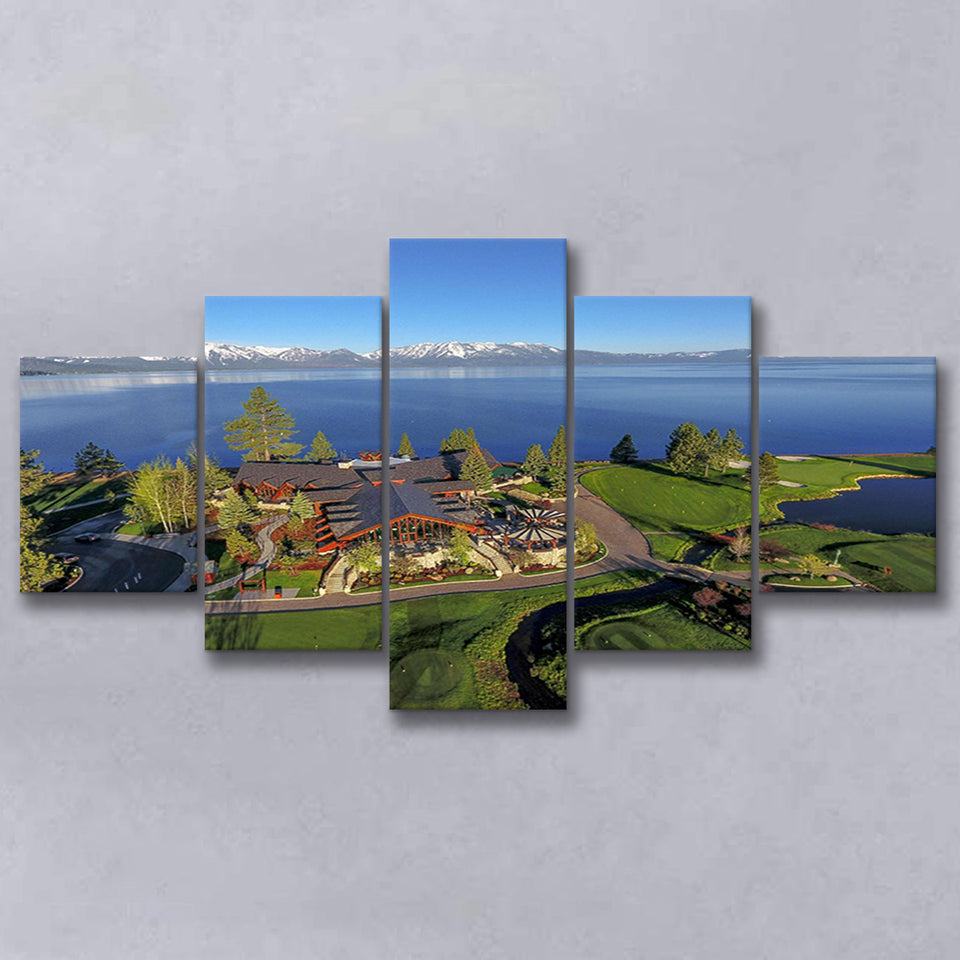 Edgewood Tahoe Golf Course Resort Stateline, Nevada, Golf Art Print, 5 Panels Canvas Prints Wall Art Decor