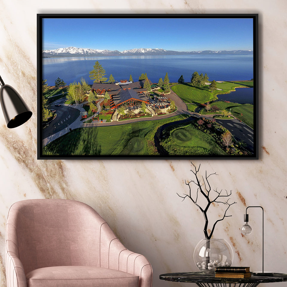Edgewood Tahoe Golf Course Resort Stateline, Nevada, Golf Art Print, Framed Canvas Prints Wall Art Decor, Floating Frame