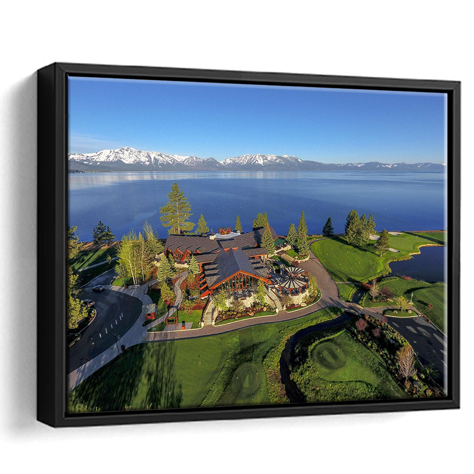 Edgewood Tahoe Golf Course Resort Stateline, Nevada, Golf Art Print, Framed Canvas Prints Wall Art Decor, Floating Frame