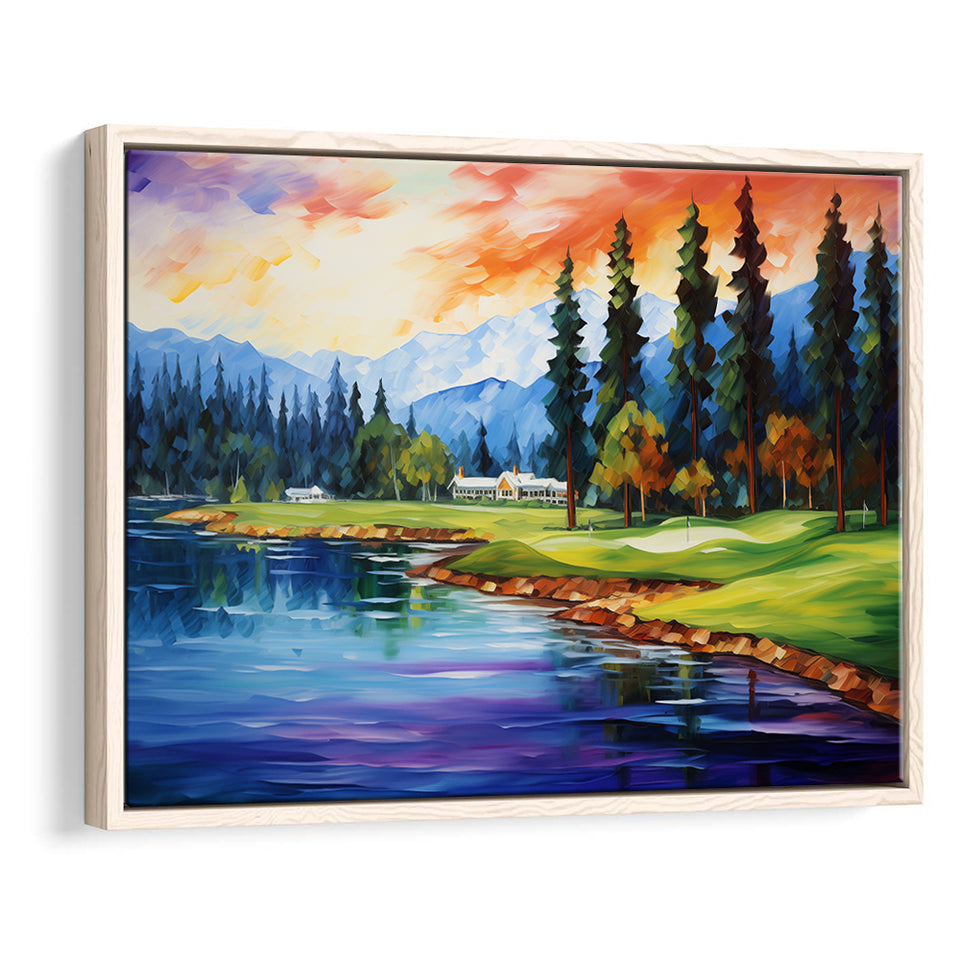 Edgewood Tahoe Golf Course Resort Painting, Framed Canvas Prints Wall Art Decor, Floating Frame