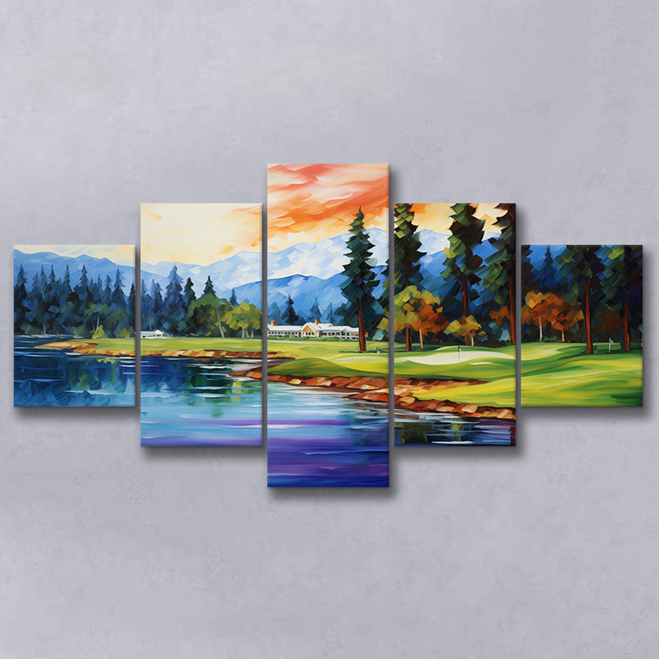 Edgewood Tahoe Golf Course Resort Painting Mixed 5 Panel Large Canvas Prints Wall Art Decor