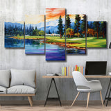 Edgewood Tahoe Golf Course Resort Painting Mixed 5 Panel Large Canvas Prints Wall Art Decor