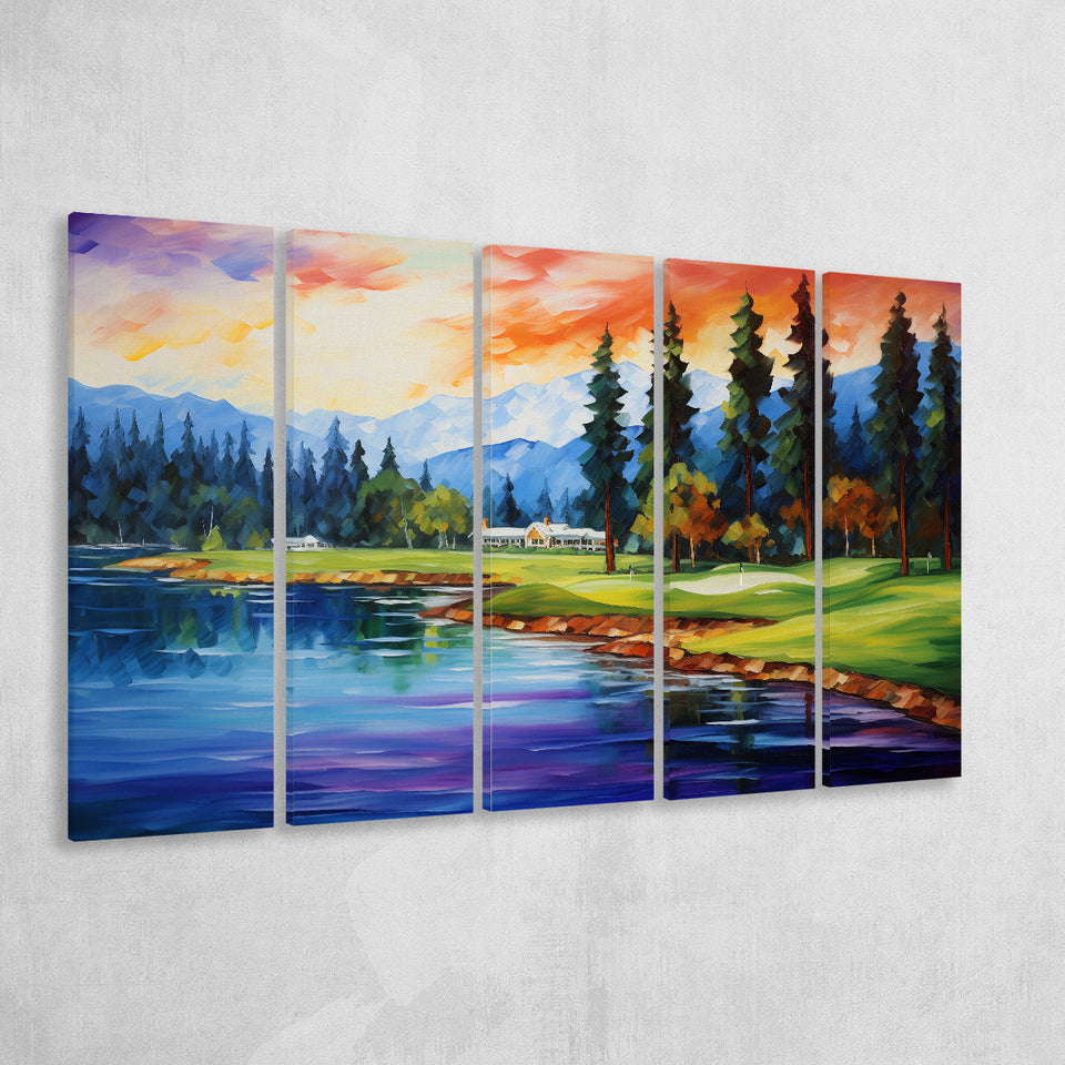 Edgewood Tahoe Golf Course Resort Painting,5 Panel Extra Large Canvas Prints Wall Art Decor