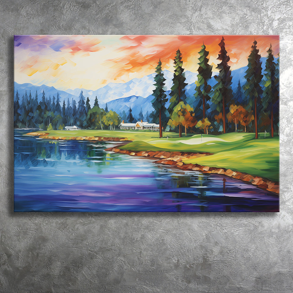 Edgewood Tahoe Golf Course Resort Painting Canvas Prints Wall Art, Painting Art Home Decor