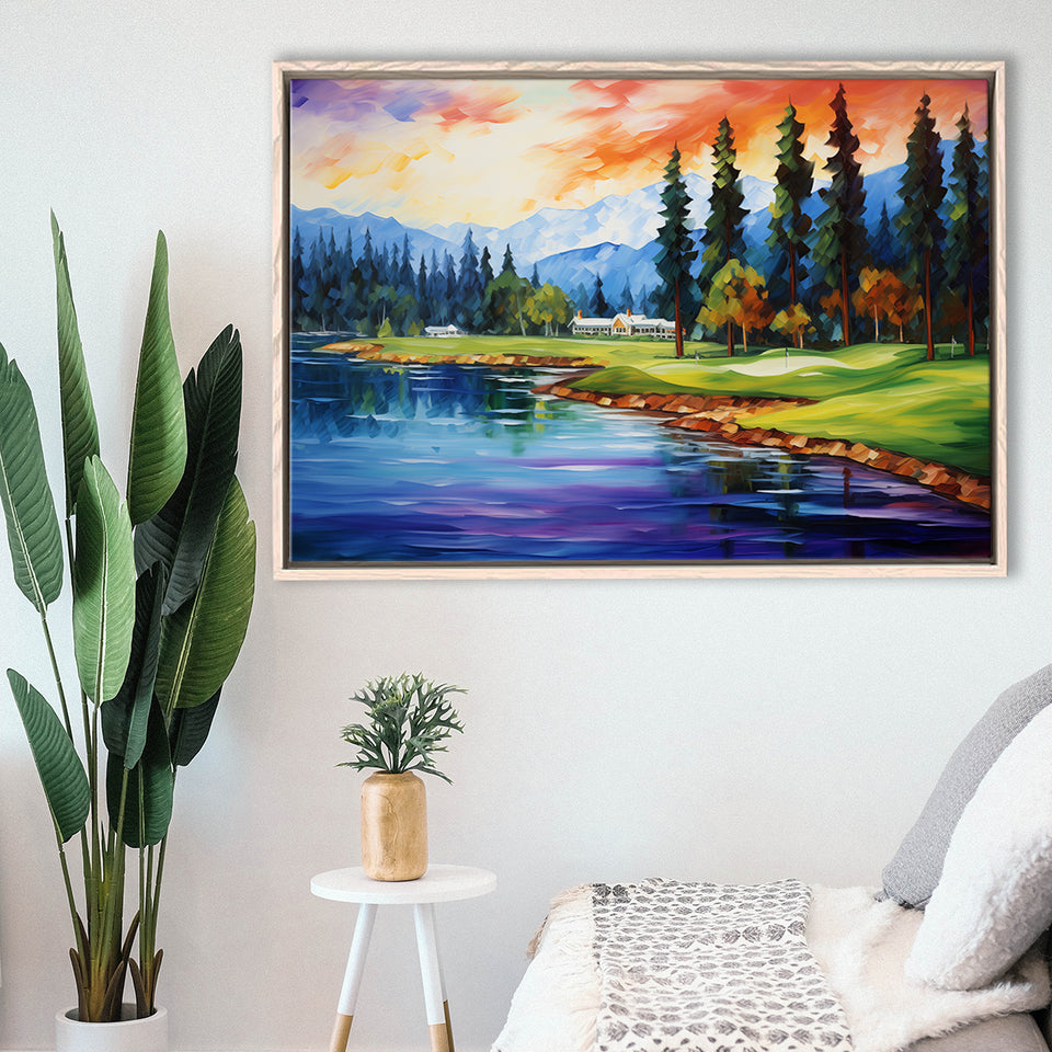 Edgewood Tahoe Golf Course Resort Painting, Framed Canvas Prints Wall Art Decor, Floating Frame