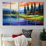 Edgewood Tahoe Golf Course Resort Painting,5 Panel Extra Large Canvas Prints Wall Art Decor