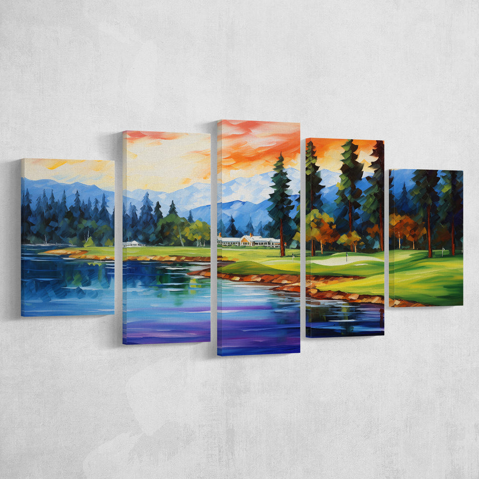 Edgewood Tahoe Golf Course Resort Painting Mixed 5 Panel Large Canvas Prints Wall Art Decor