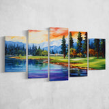 Edgewood Tahoe Golf Course Resort Painting Mixed 5 Panel Large Canvas Prints Wall Art Decor