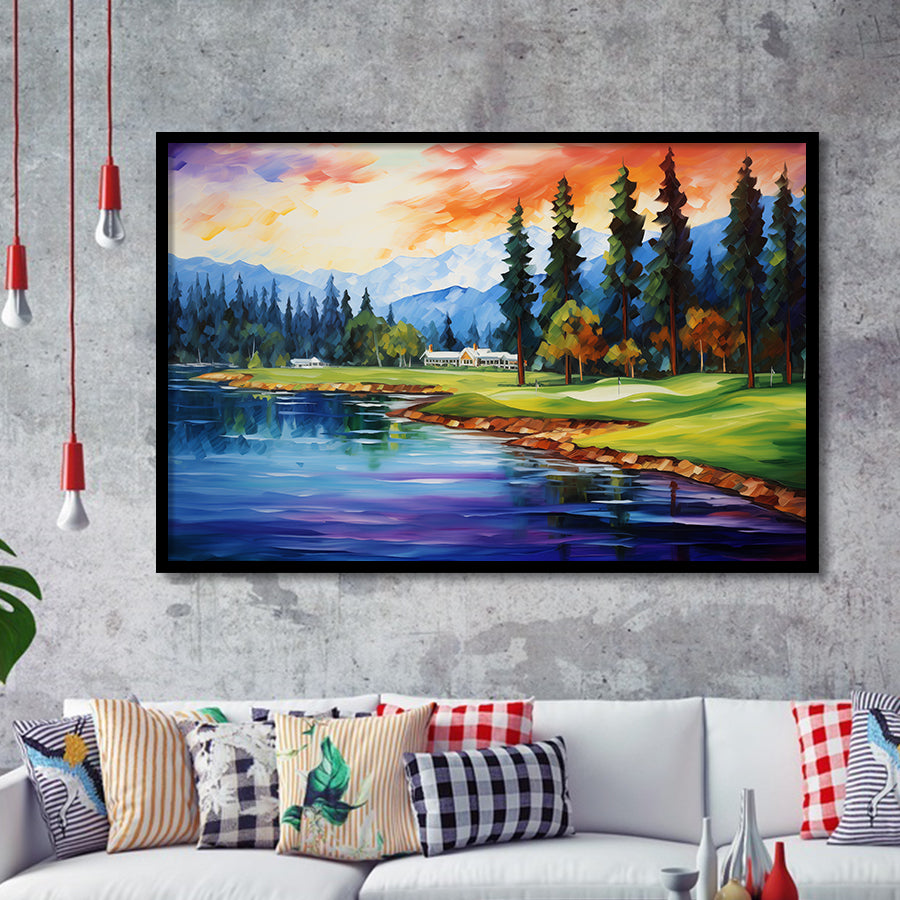 Edgewood Tahoe Golf Course Resort Painting Framed Art Prints Wall Decor, Framed Painting Art
