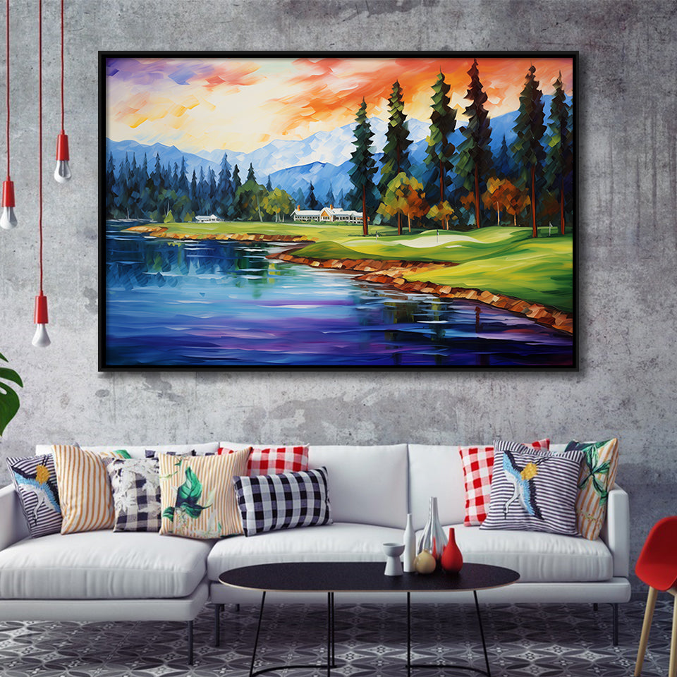 Edgewood Tahoe Golf Course Resort Painting, Framed Canvas Prints Wall Art Decor, Floating Frame