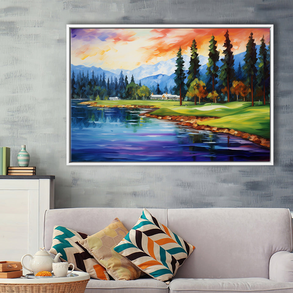 Edgewood Tahoe Golf Course Resort Painting, Framed Canvas Prints Wall Art Decor, Floating Frame