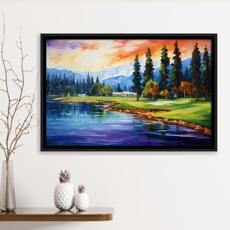 Edgewood Tahoe Golf Course Resort Painting, Framed Canvas Prints Wall Art Decor, Floating Frame