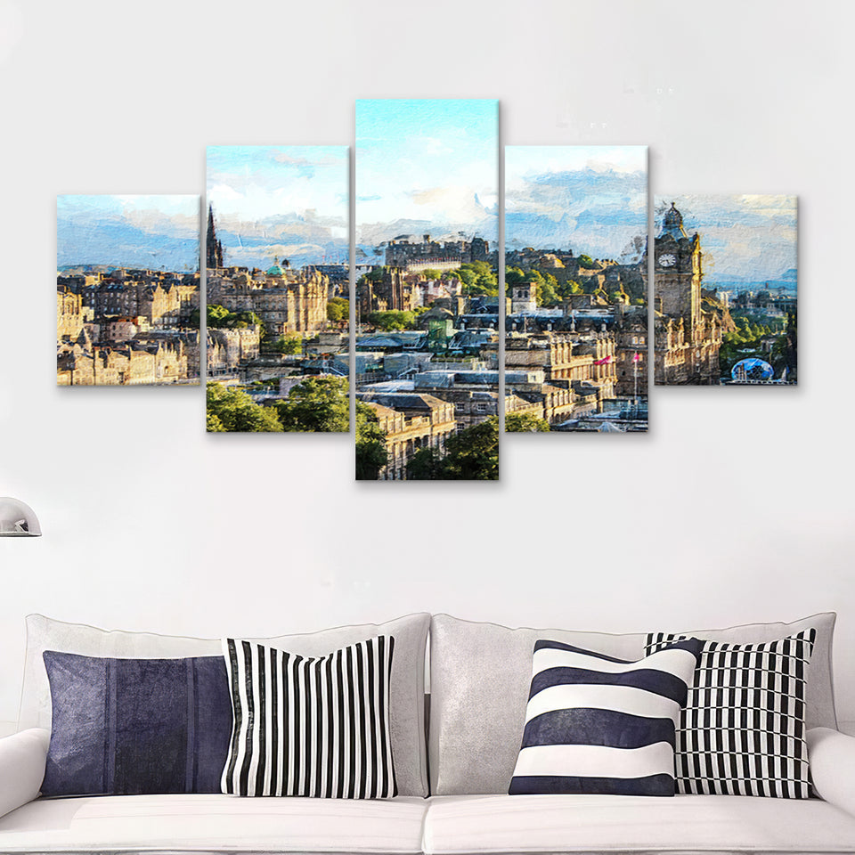 Edinburgh Skyline 5 Piece Canvas Prints Wall Art Decor - Painting Canvas, Multi Panels