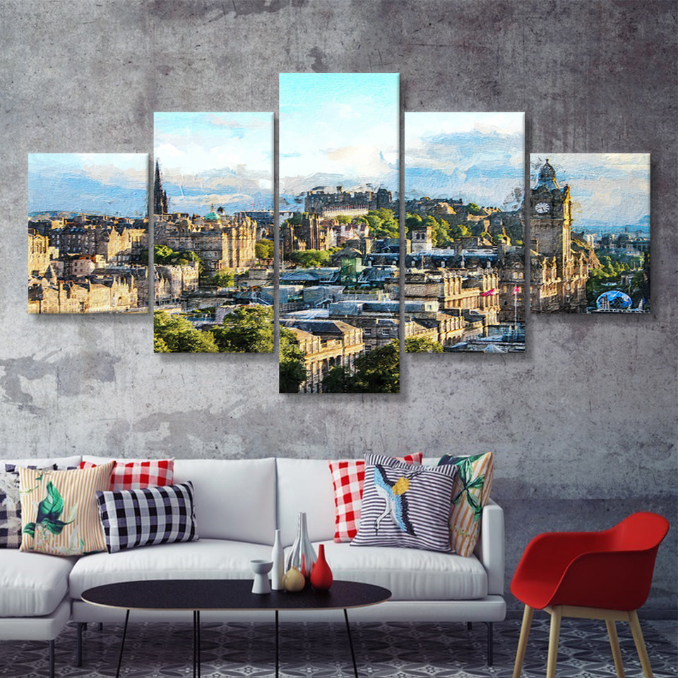 Edinburgh Skyline 5 Piece Canvas Prints Wall Art Decor - Painting Canvas, Multi Panels