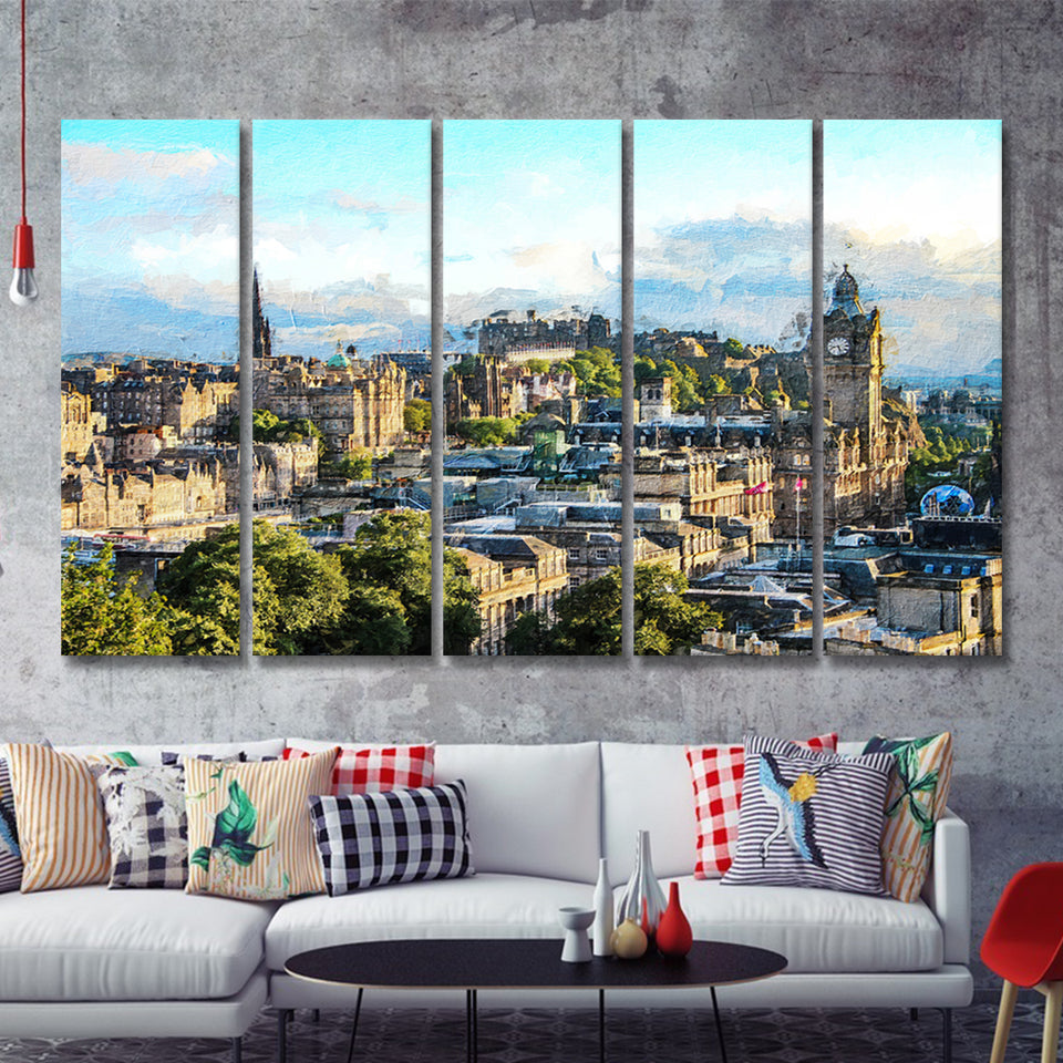 Edinburgh Skyline 5 Piece B Canvas Prints Wall Art Decor - Painting Canvas, Multi Panels