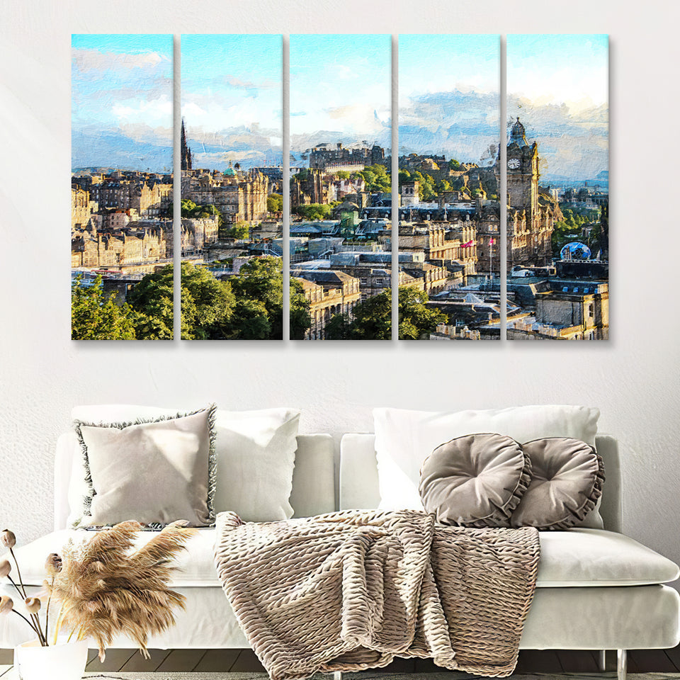 Edinburgh Skyline 5 Piece B Canvas Prints Wall Art Decor - Painting Canvas, Multi Panels