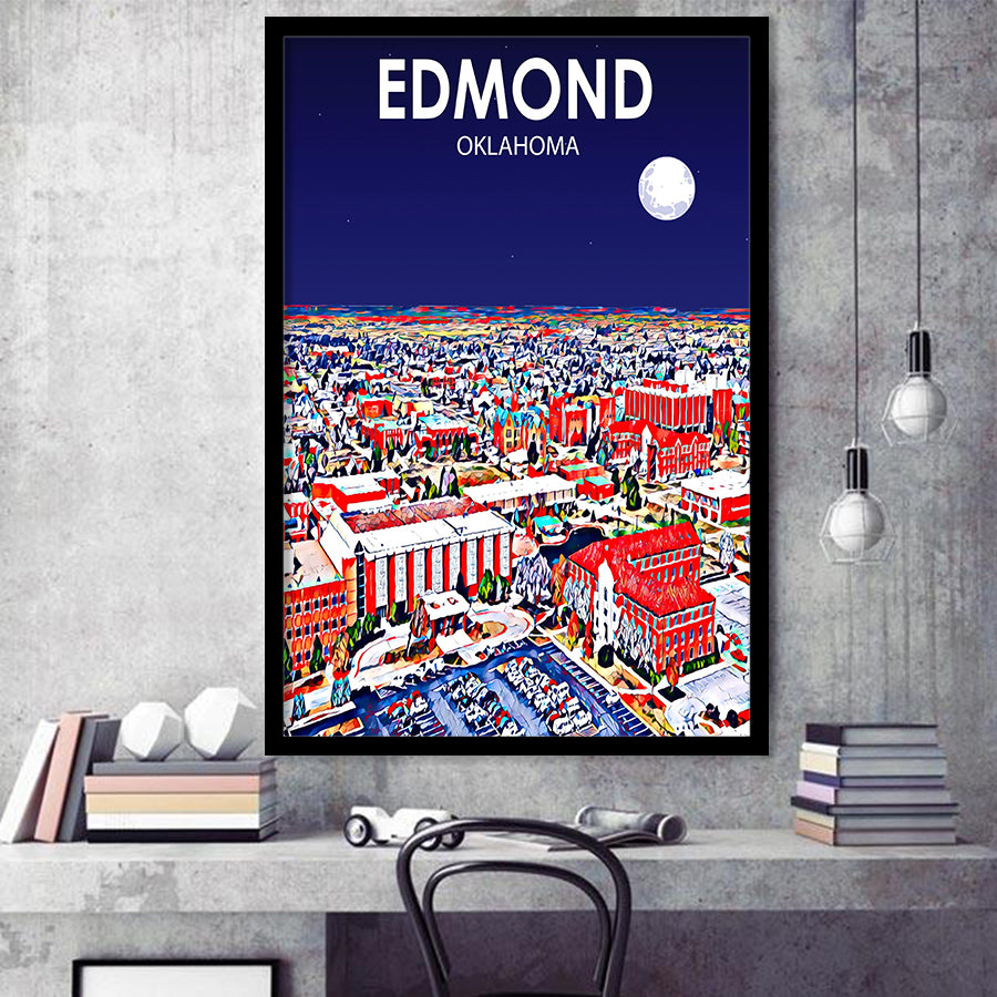 Edmond Art Oklahoma Night Landscape, City Art Print, Framed Art Print Wall Art Home Decor, Framed Picture