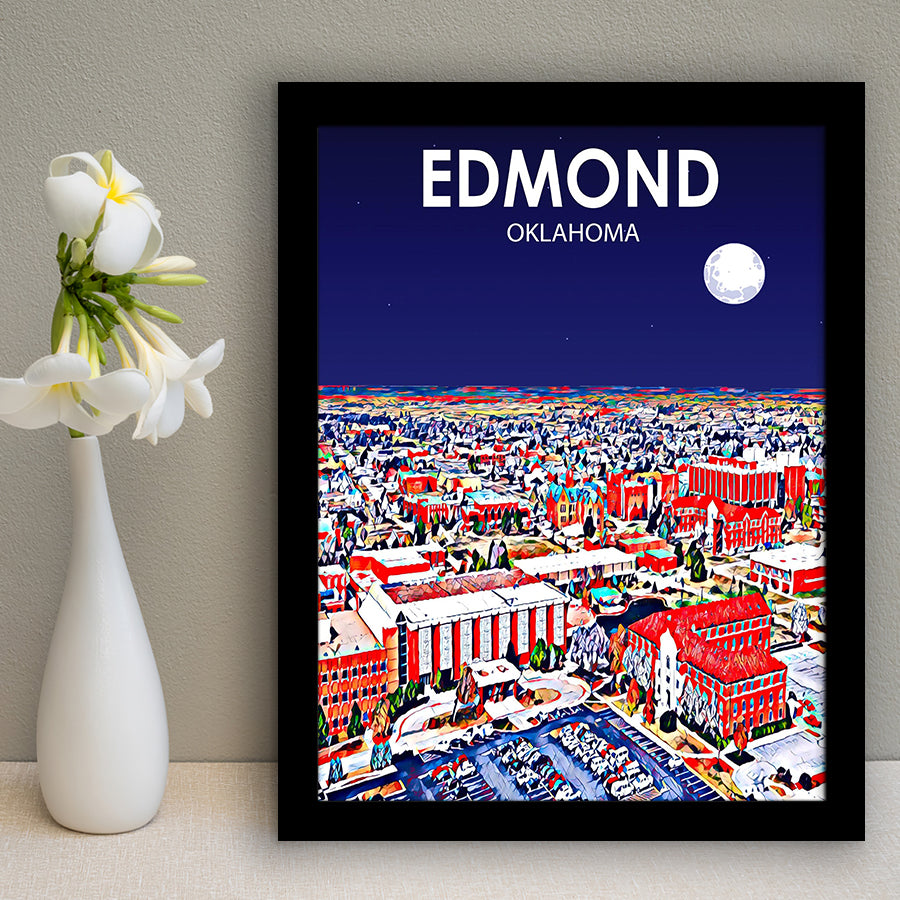 Edmond Art Oklahoma Night Landscape, City Art Print, Framed Art Print Wall Art Home Decor, Framed Picture
