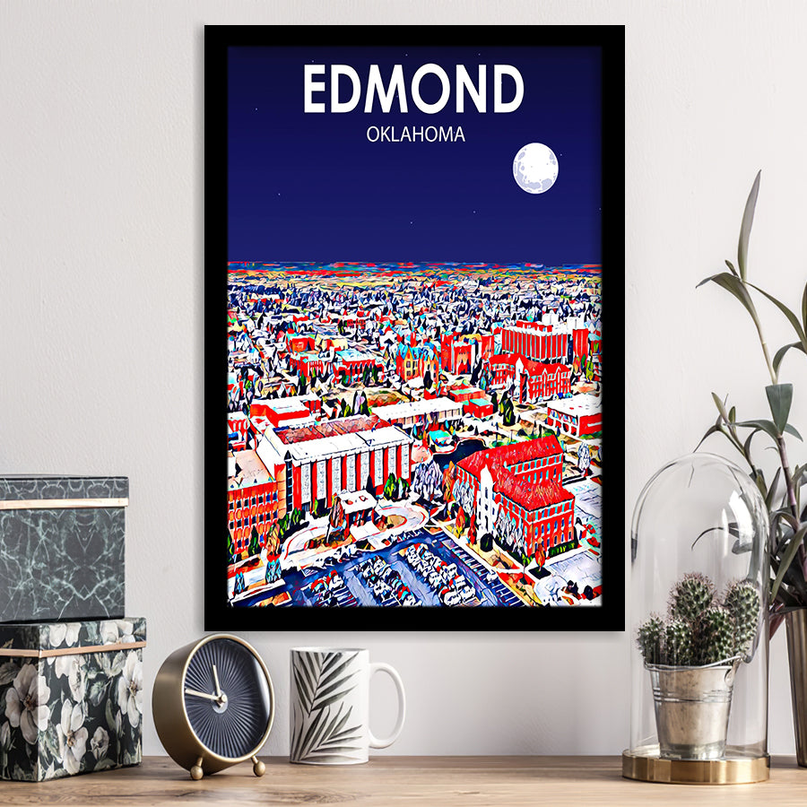 Edmond Art Oklahoma Night Landscape, City Art Print, Framed Art Print Wall Art Home Decor, Framed Picture
