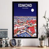 Edmond Art Oklahoma Night Landscape, City Art Print, Framed Art Print Wall Art Home Decor, Framed Picture