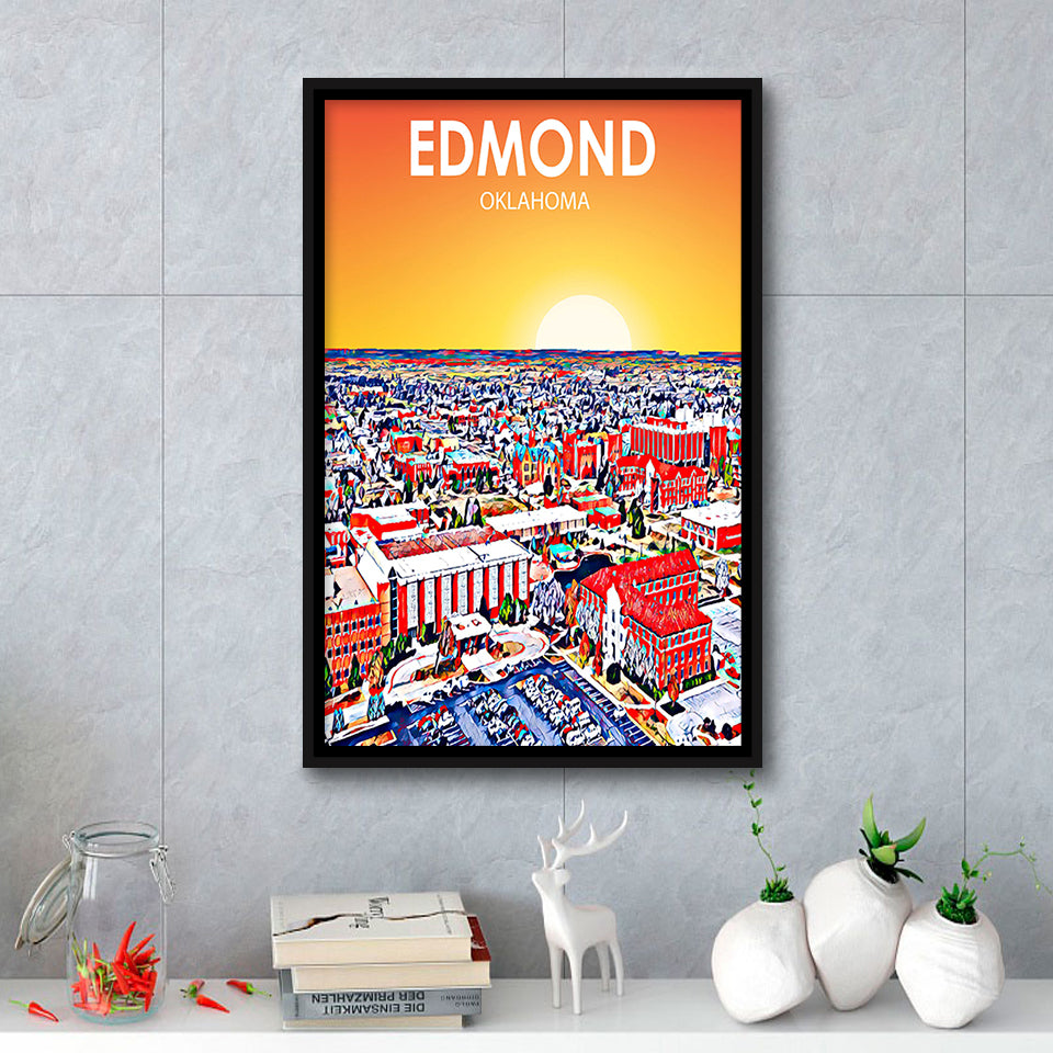 Edmond Art Oklahoma Sunset Landscape, Large Canvas, Framed Canvas Print Wall Art Home Decor, Floating Frame