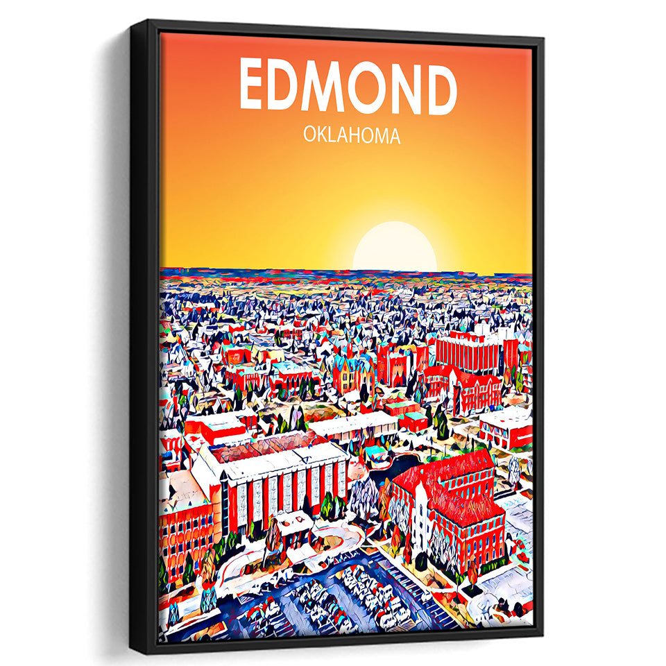 Edmond Art Oklahoma Sunset Landscape, Large Canvas, Framed Canvas Print Wall Art Home Decor, Floating Frame