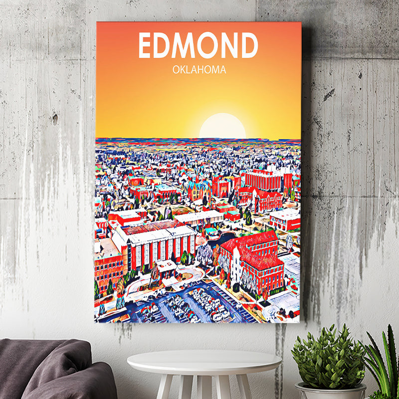 Edmond Art Oklahoma Sunset Landscape ,City Art Print, Large Canvas, Canvas Print Wall Art Home Decor